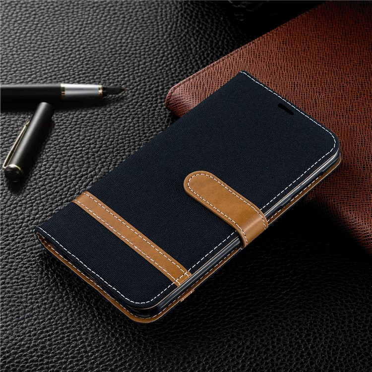 For Samsung Galaxy M10 Assorted Color Jeans Cloth Wallet Leather Cover Shell - Black-9