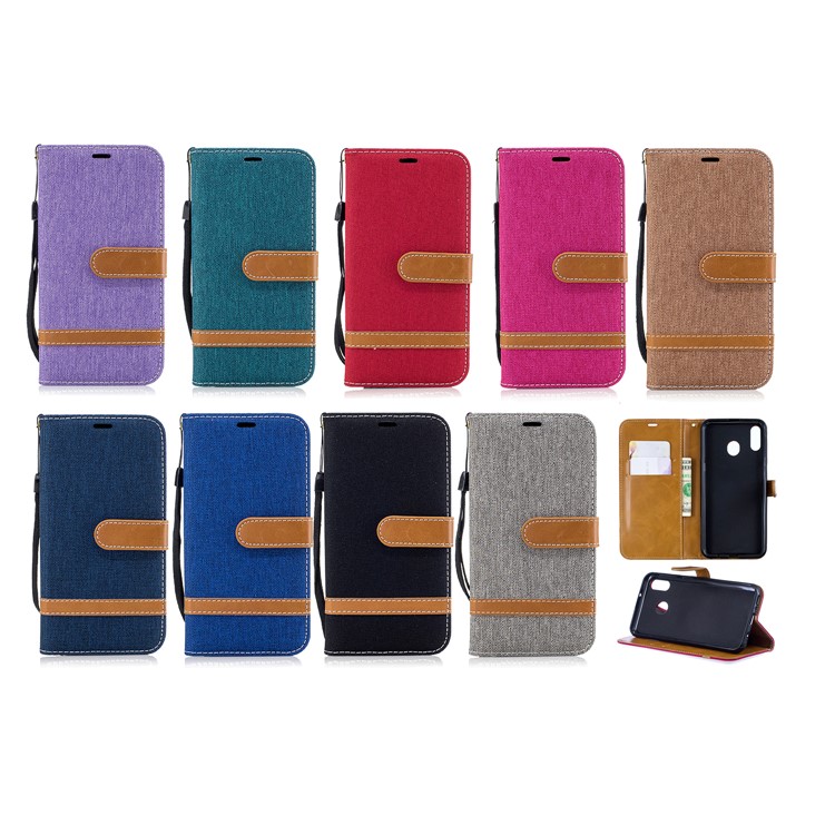 Assorted Color Jeans Cloth Wallet Leather Case for Samsung Galaxy M20 - Black-12