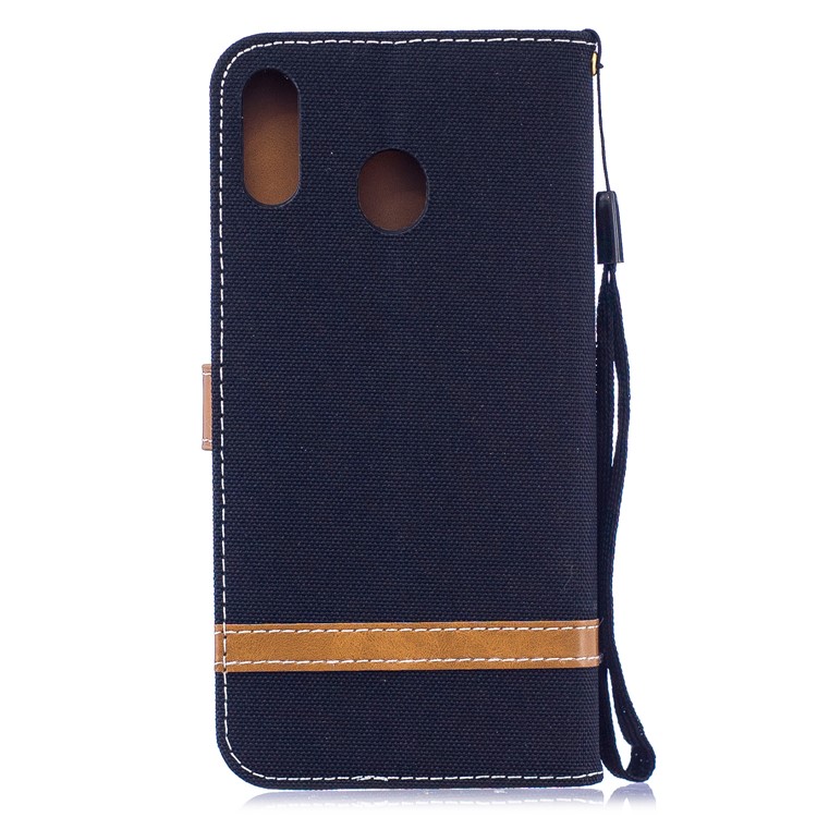 Assorted Color Jeans Cloth Wallet Leather Case for Samsung Galaxy M20 - Black-3