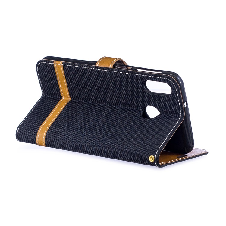 Assorted Color Jeans Cloth Wallet Leather Case for Samsung Galaxy M20 - Black-5