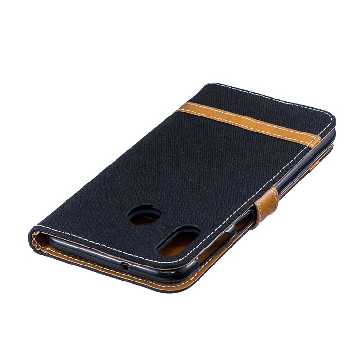 Assorted Color Jeans Cloth Wallet Leather Case for Samsung Galaxy M20 - Black-8