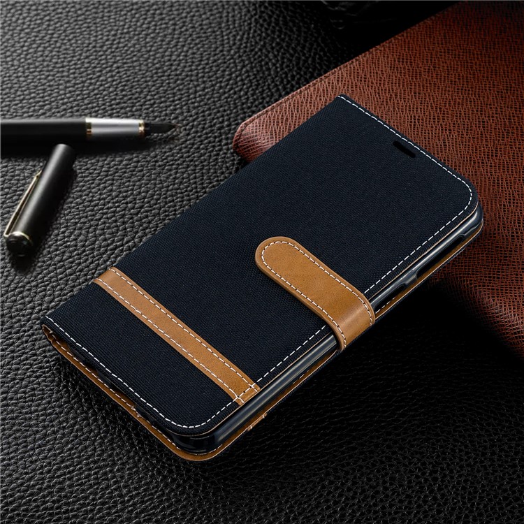 Assorted Color Jeans Cloth Wallet Leather Case for Samsung Galaxy M20 - Black-9