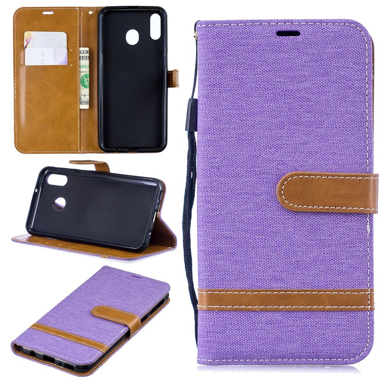 

Assorted Color Jeans Cloth Wallet Leather Case for Samsung Galaxy M20 - Purple, Galaxy M20