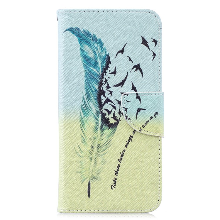 Pattern Printing Wallet Leather Stand Case for Samsung Galaxy M20 - Feather Pattern-2