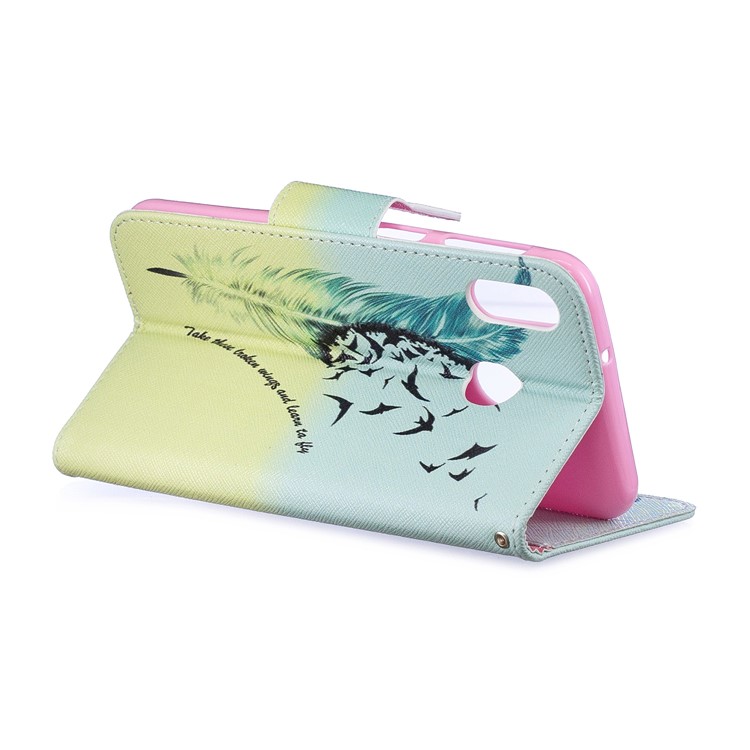 Pattern Printing Wallet Leather Stand Case for Samsung Galaxy M20 - Feather Pattern-5