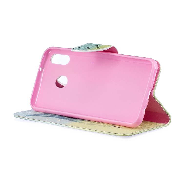 Pattern Printing Wallet Leather Stand Case for Samsung Galaxy M20 - Feather Pattern-6