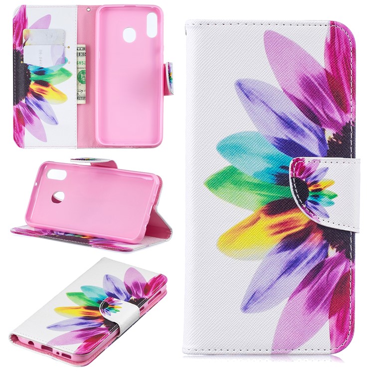 Portafoglio Stampa Portafoglio In Pelle Custodia Per Samsung Galaxy M20 - Modello Di Petali-1