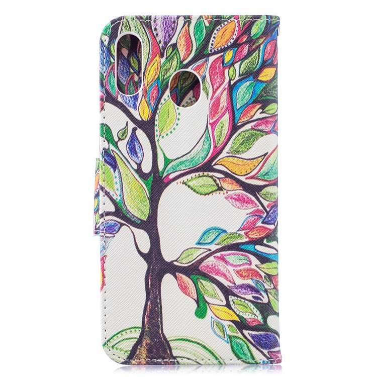 Estojo De Couro Carteira De Impressão Padrão Para Samsung Galaxy M20 - Árvore Colorida-3