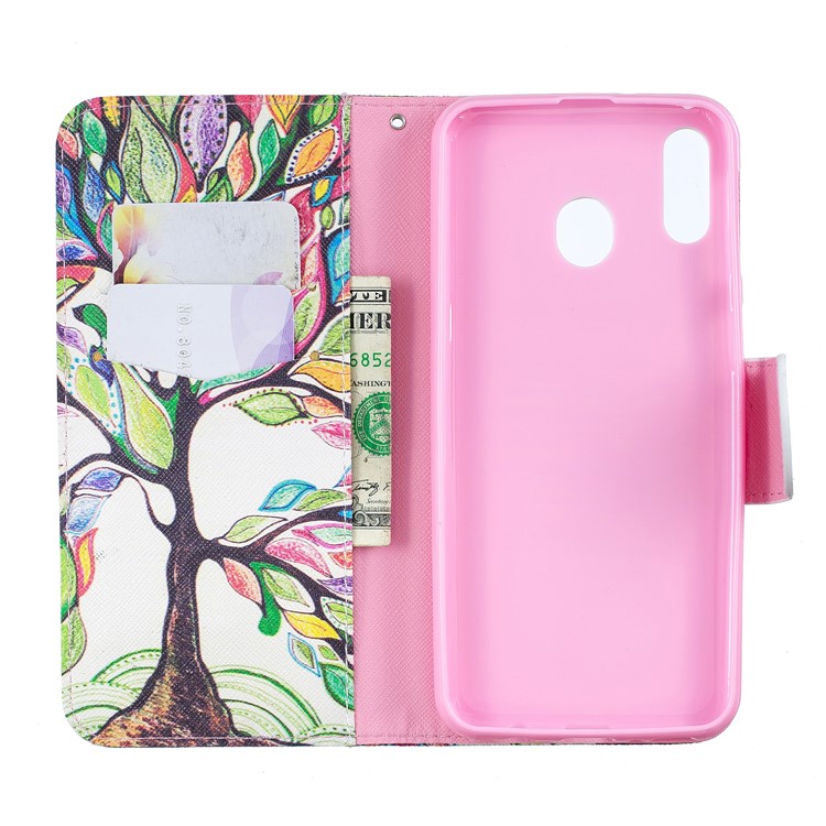 Estojo De Couro Carteira De Impressão Padrão Para Samsung Galaxy M20 - Árvore Colorida-4