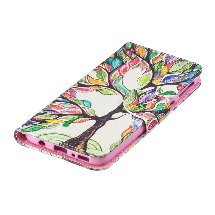 Estojo De Couro Carteira De Impressão Padrão Para Samsung Galaxy M20 - Árvore Colorida-7