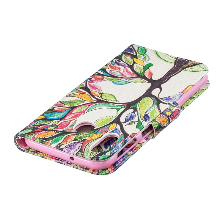 Estojo De Couro Carteira De Impressão Padrão Para Samsung Galaxy M20 - Árvore Colorida-8