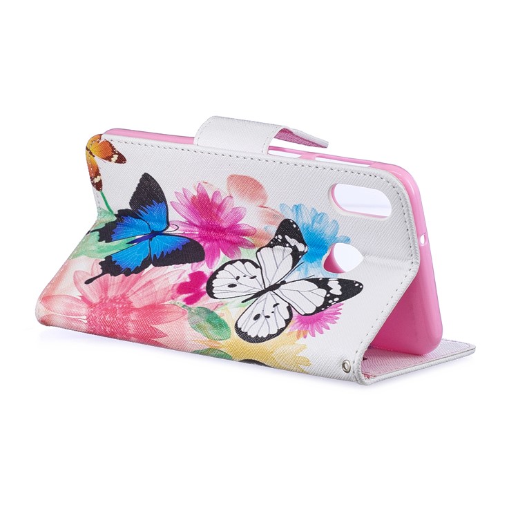 Pattern Printing Wallet Leather Stand Case for Samsung Galaxy M20 - Butterflies and Flowers-5