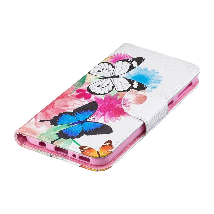 Pattern Printing Wallet Leather Stand Case for Samsung Galaxy M20 - Butterflies and Flowers-7