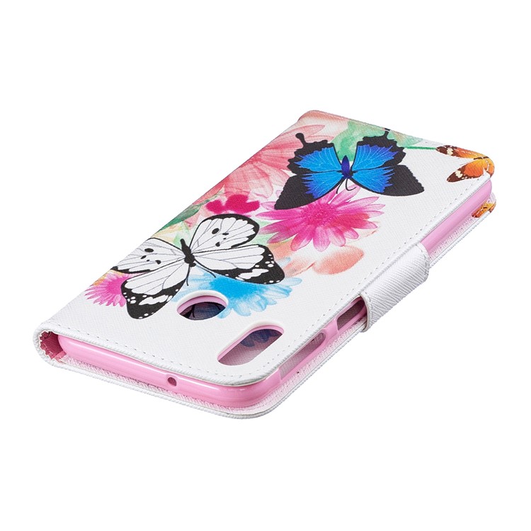 Pattern Printing Wallet Leather Stand Case for Samsung Galaxy M20 - Butterflies and Flowers-8