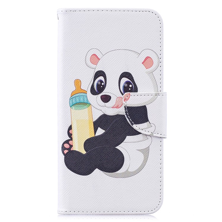 Pattern Printing Wallet Leather Stand Case for Samsung Galaxy M20 - Panda Holding a Bottle-2