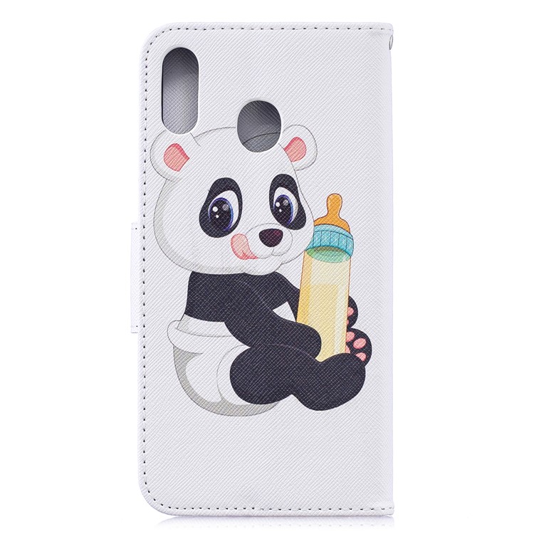 Pattern Printing Wallet Leather Stand Case for Samsung Galaxy M20 - Panda Holding a Bottle-3