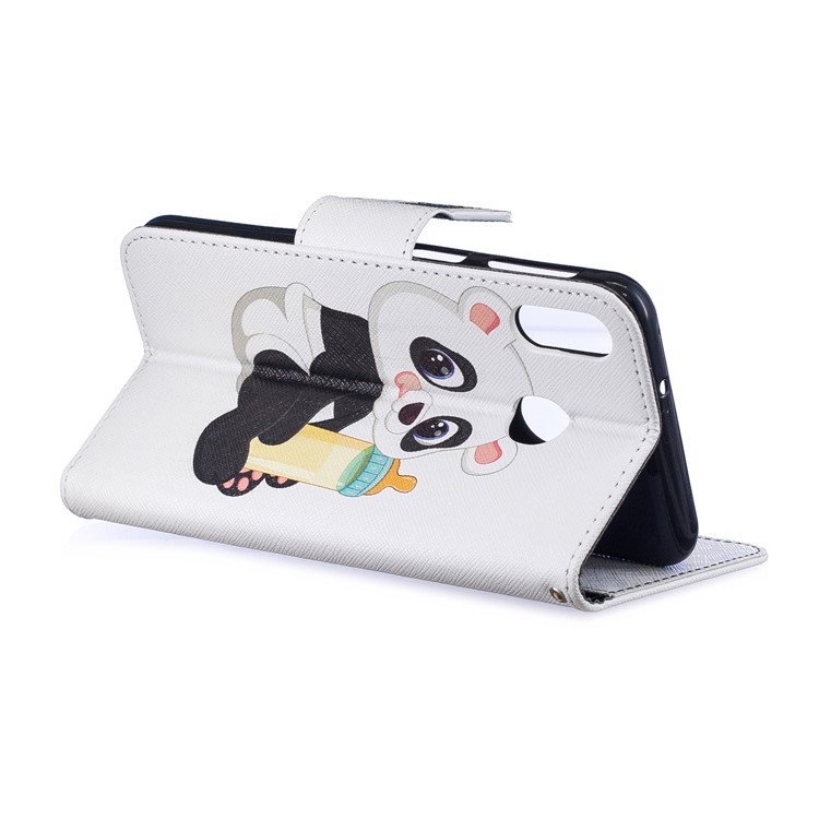 Pattern Printing Wallet Leather Stand Case for Samsung Galaxy M20 - Panda Holding a Bottle-5