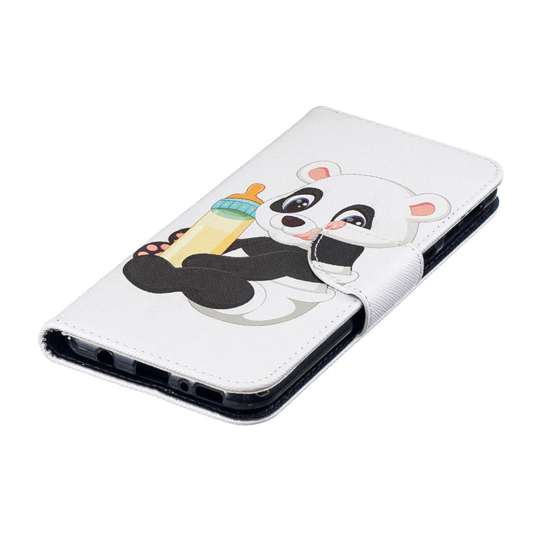 Pattern Printing Wallet Leather Stand Case for Samsung Galaxy M20 - Panda Holding a Bottle-7