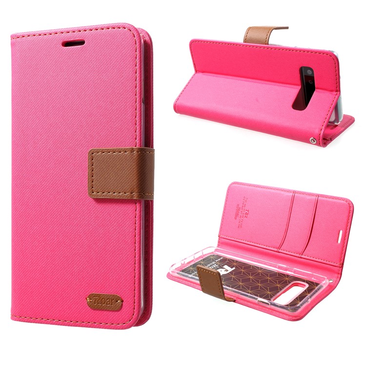 ROAR KOREA Twill Leather Wallet Stand Case for Samsung Galaxy S10 Plus - Rose-1