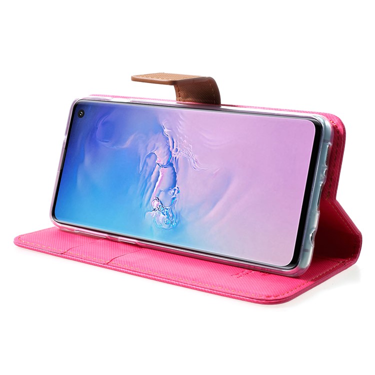 ROAR KOREA Twill Leather Wallet Stand Case for Samsung Galaxy S10 Plus - Rose-4