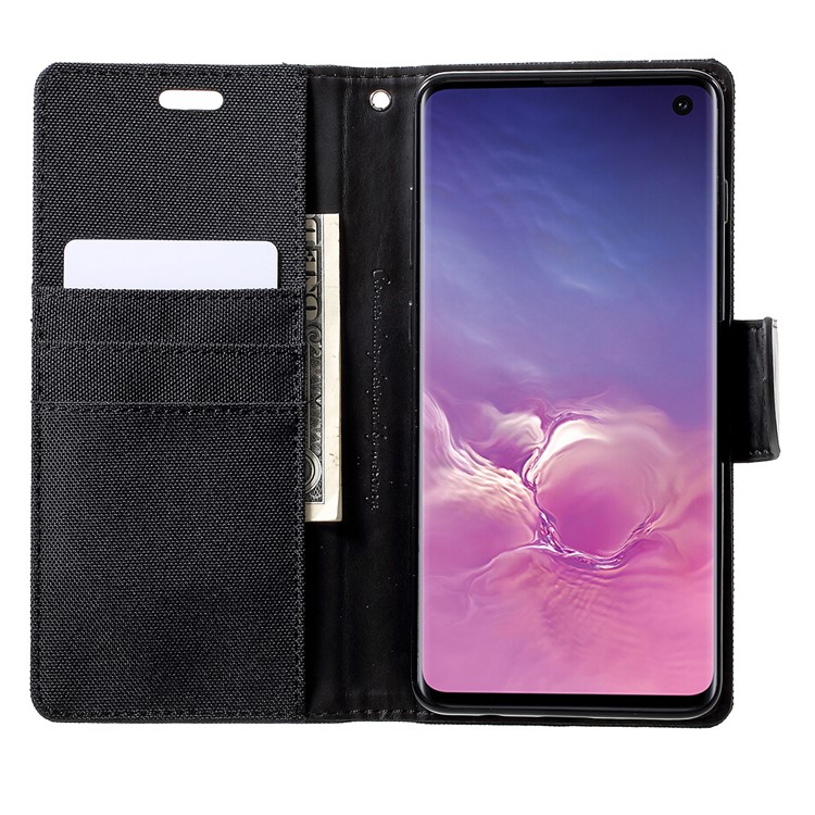 MERCURY GOOSPERY Canvas Diary Leather Wallet Phone Cover for Samsung Galaxy S10 - Black-6