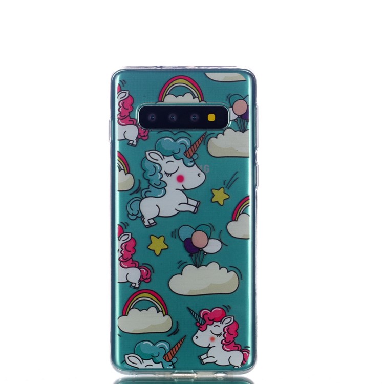 For Samsung Galaxy S10 Plus Pattern Printing Soft TPU Case Cover - Cloud and Unicorns-5