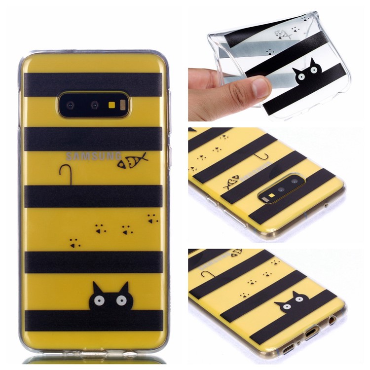 

Pattern Printing Soft TPU Shell for Samsung Galaxy S10e - Stripes and Cat, Galaxy S10e