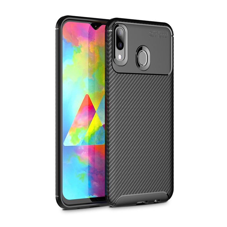 For Samsung Galaxy M20 Carbon Fiber Texture TPU Case Anti-drop Mobile Cover - Black-1