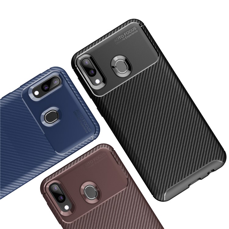 For Samsung Galaxy M20 Carbon Fiber Texture TPU Case Anti-drop Mobile Cover - Black-11