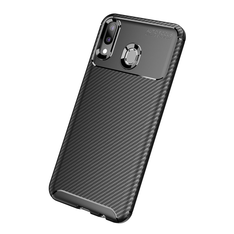 For Samsung Galaxy M20 Carbon Fiber Texture TPU Case Anti-drop Mobile Cover - Black-2