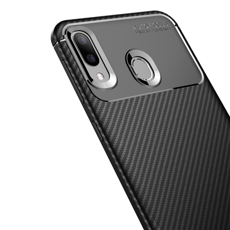 For Samsung Galaxy M20 Carbon Fiber Texture TPU Case Anti-drop Mobile Cover - Black-3