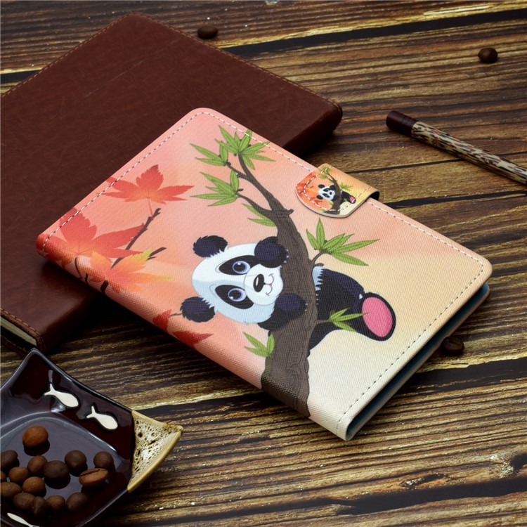 Patterned Leather Card Holder Tablet Flip Case for Samsung Galaxy Tab A 10.5 (2018) T590 T595 - Panda on the Tree-11