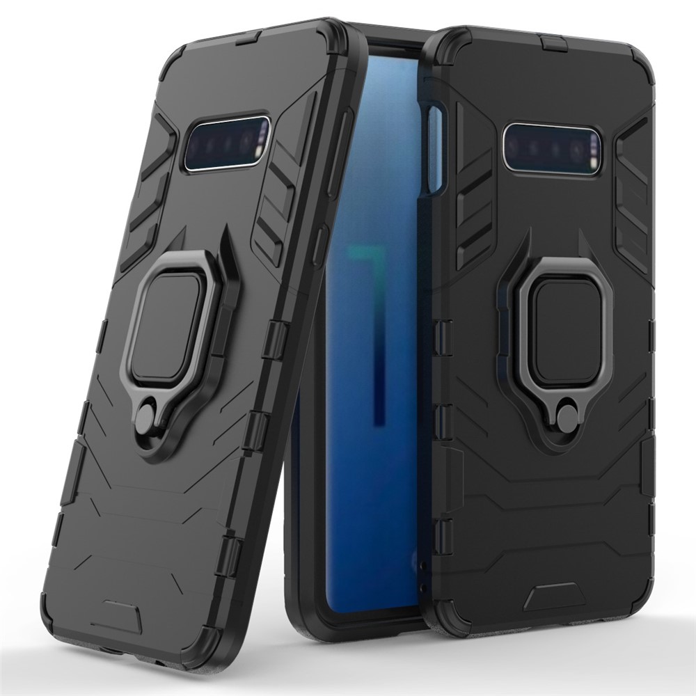 Cool Guard Ring Holder Kickstand PC TPU Hybrid Case for Samsung Galaxy S10e - Black-1