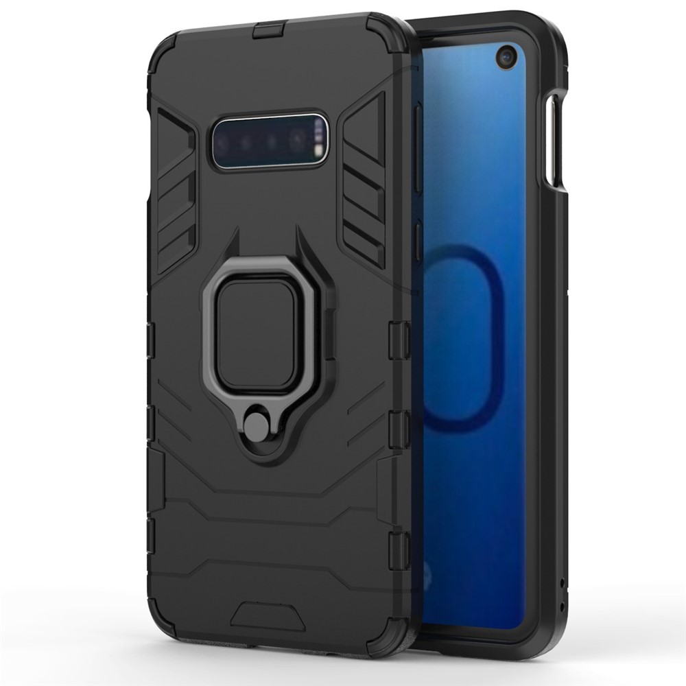 Cool Guard Ring Holder Kickstand PC TPU Hybrid Case for Samsung Galaxy S10e - Black-2