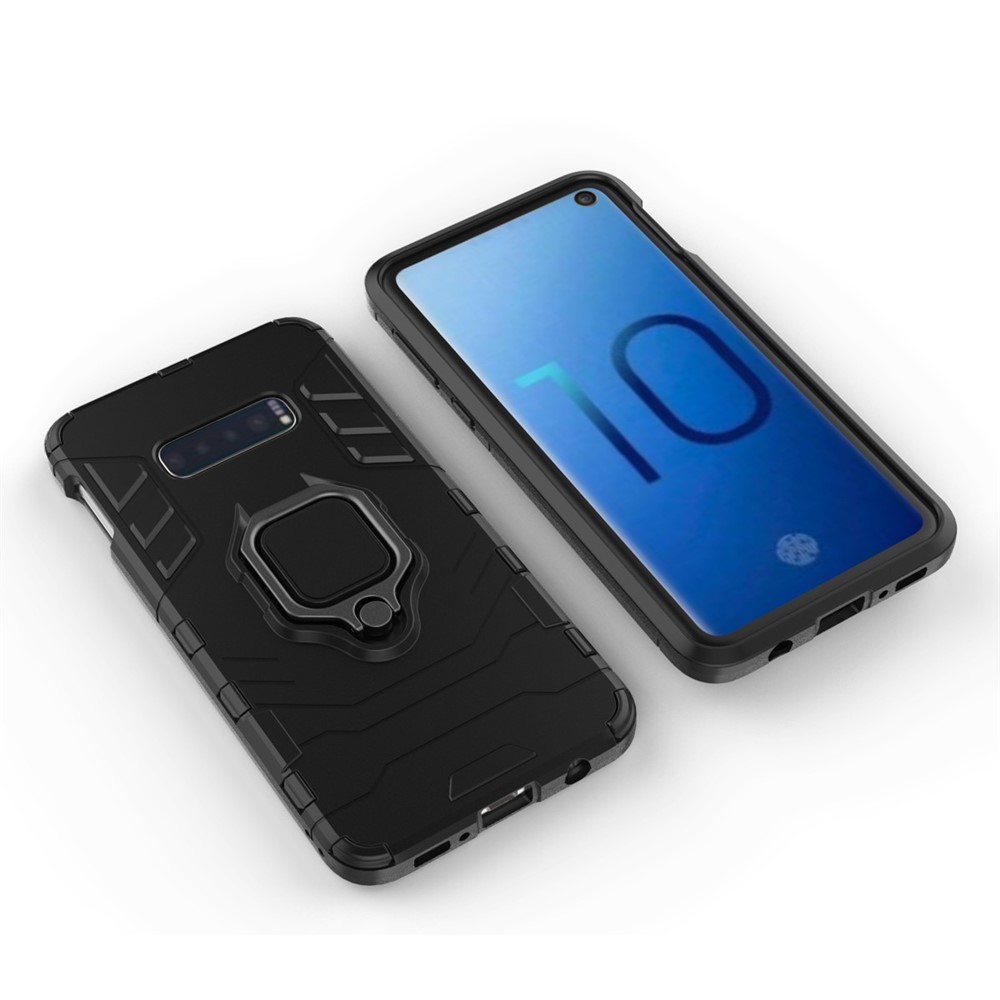 Cool Guard Ring Holder Kickstand PC TPU Hybrid Case for Samsung Galaxy S10e - Black-3