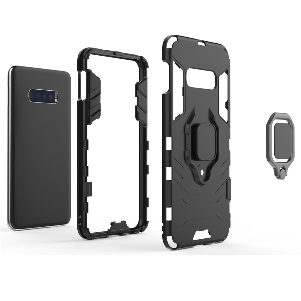 Cool Guard Ring Holder Kickstand PC TPU Hybrid Case for Samsung Galaxy S10e - Black-4