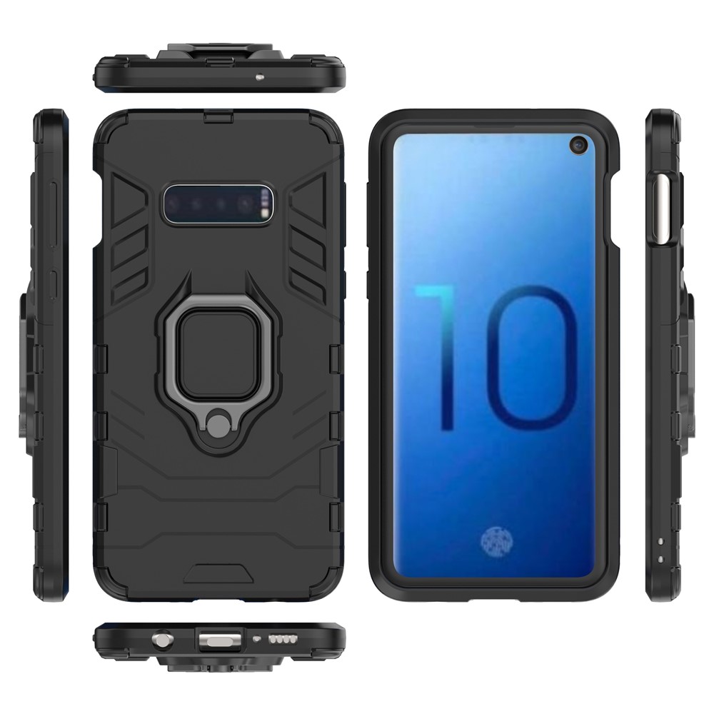 Cool Guard Ring Holder Kickstand PC TPU Hybrid Case for Samsung Galaxy S10e - Black-7