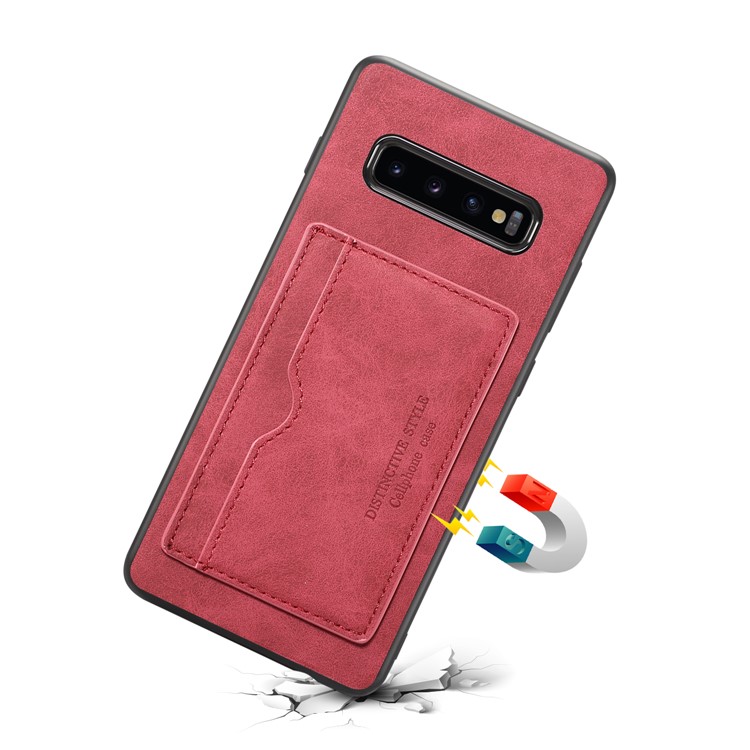 

Чехол Для Мобильного Телефона TPU С Кожаной Обивкой И Слотом Для Карт Памяти Samsung Galaxy S10 - Красный, Galaxy S10