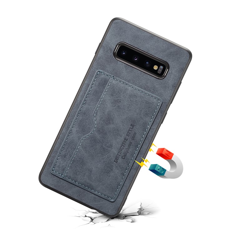 

PU Leather Coated TPU Mobile Phone Case with Card Slot for Samsung Galaxy S10 - Dark Grey, Galaxy S10