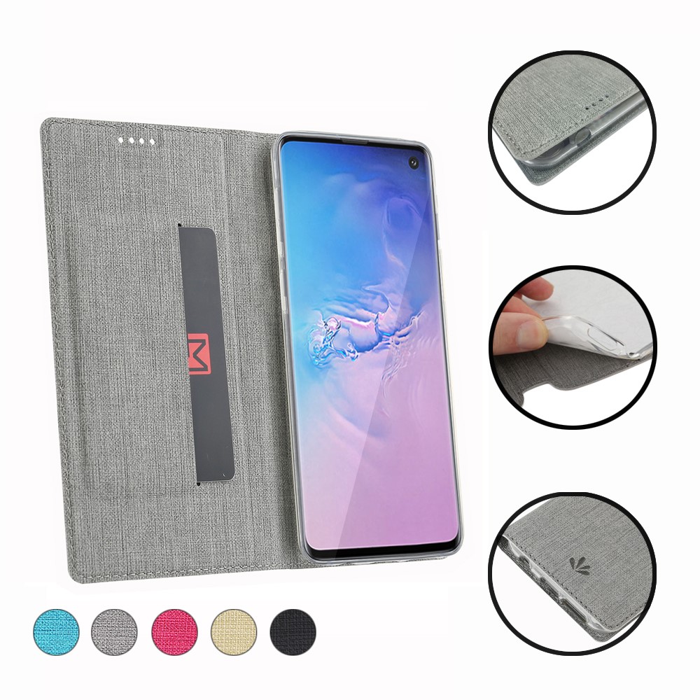 VILI DMX Cross Texture Card Holder Leather Stand Cover for Samsung Galaxy S10 - Grey-2