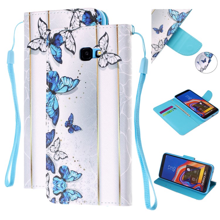 

Pattern Printing Magnetic Leather Stand Case for Samsung Galaxy J4+ - Blue and White Butterflies, Galaxy J4+