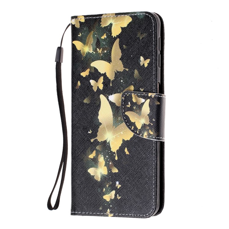 Pattern Printing Wallet Leather Stand Case for Samsung Galaxy A7 (2018) - Gold Butterfly-2