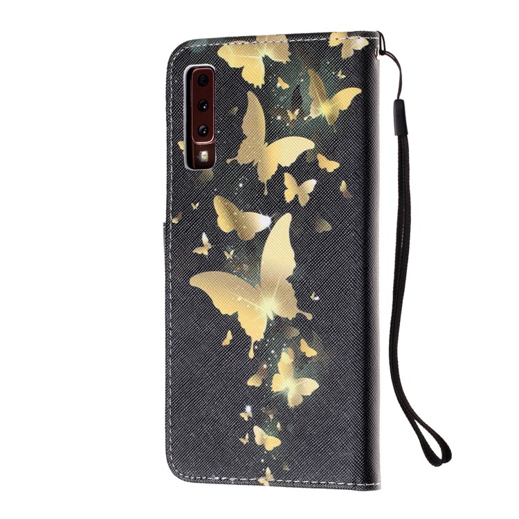 Pattern Printing Wallet Leather Stand Case for Samsung Galaxy A7 (2018) - Gold Butterfly-3