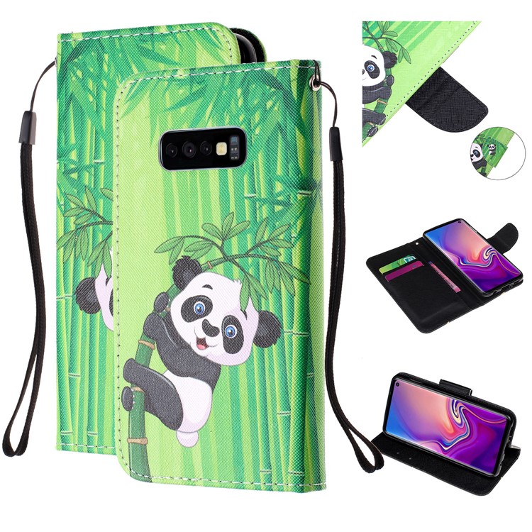 

Pattern Printing Leather Wallet Stand Case for Samsung Galaxy S10e - Panda on Bamboo, Galaxy S10e