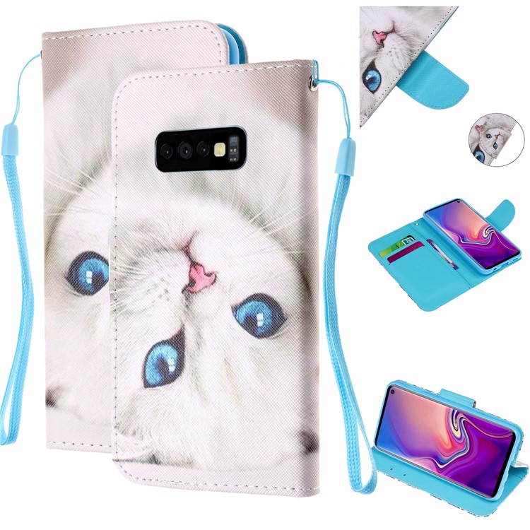

Шаблон Печати Кожаный Чехол Для Кошелька Samsung Galaxy S10e - Белый Кот, Galaxy S10e