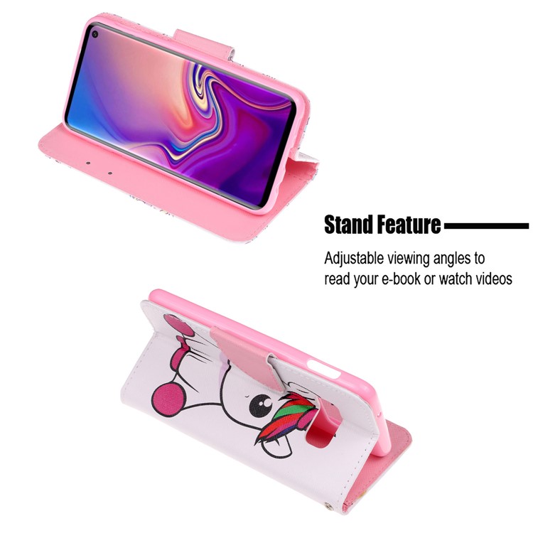 Estojo De Couro Carteira De Impressão Padrão Estande Para Samsung Galaxy S10e - Unicórnio-6
