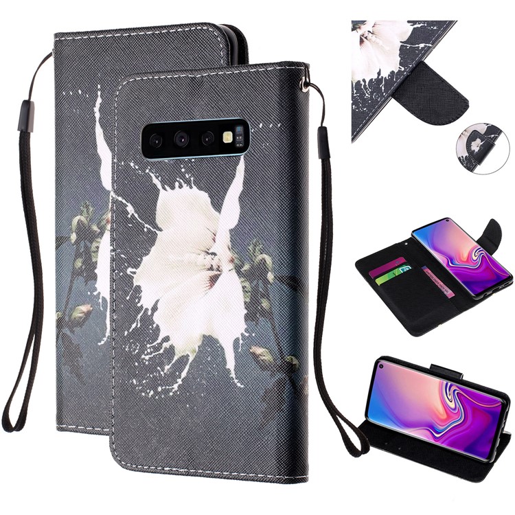 Шаблон печати кожаный чехол для кошелька samsung galaxy s10 plus - белый цветок