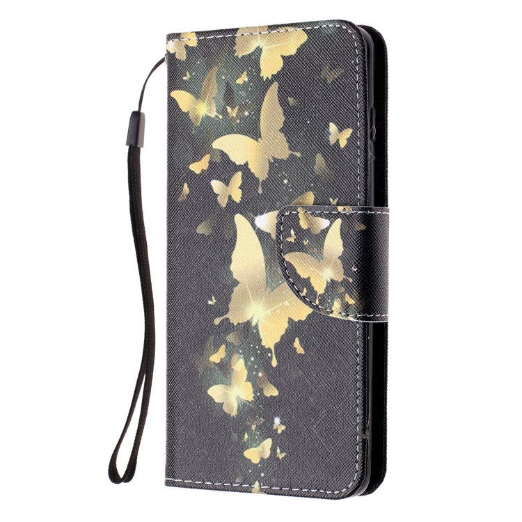 For Samsung Galaxy S10 Patterned Wallet Leather Cell Phone Cover with Strap - Gold Butterfly-2