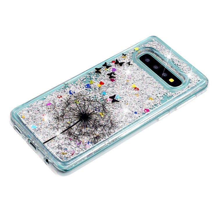 Embossed Pattern Glitter Powder Quicksand TPU Gel Case for Samsung Galaxy S10 - Dandelion and Butterfly-2