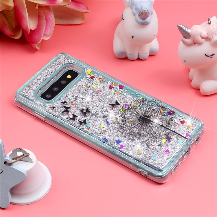 Embossed Pattern Glitter Powder Quicksand TPU Gel Case for Samsung Galaxy S10 - Dandelion and Butterfly-4